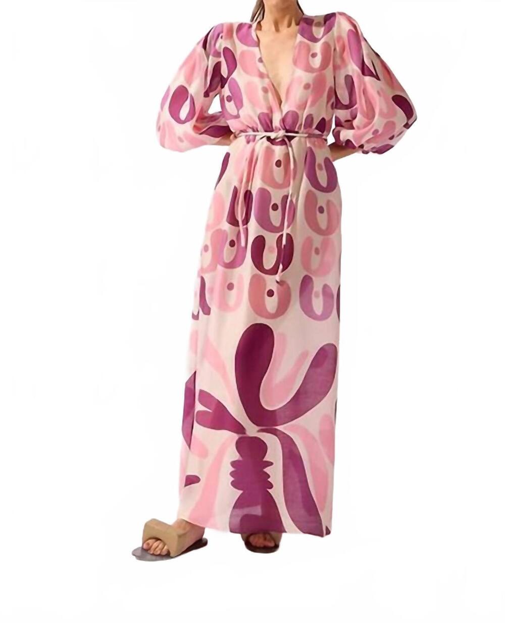 NEW ADRIANA DEGREAS bold floral deep v neck puff sleeve maxi dress in unique